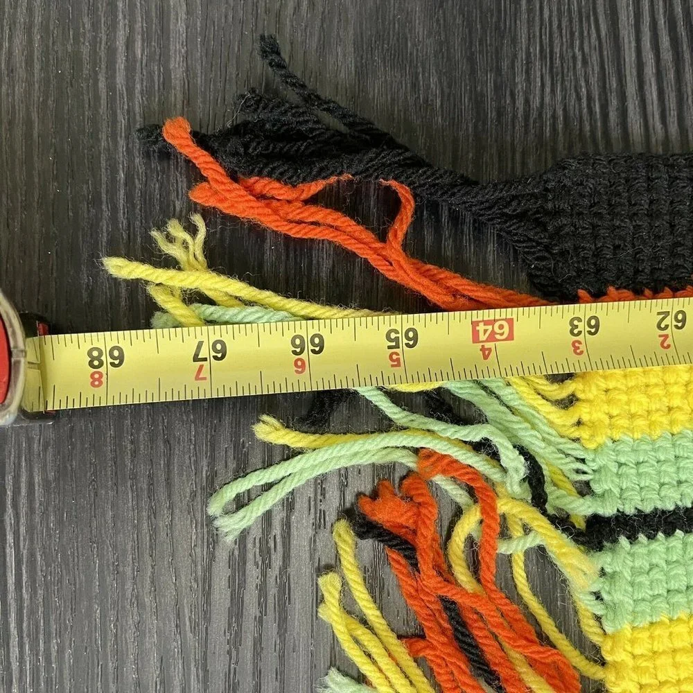 Crochet Throw Afghan Blanket Textured 49.5 x 59 Green Orange Yellow Black MCM
